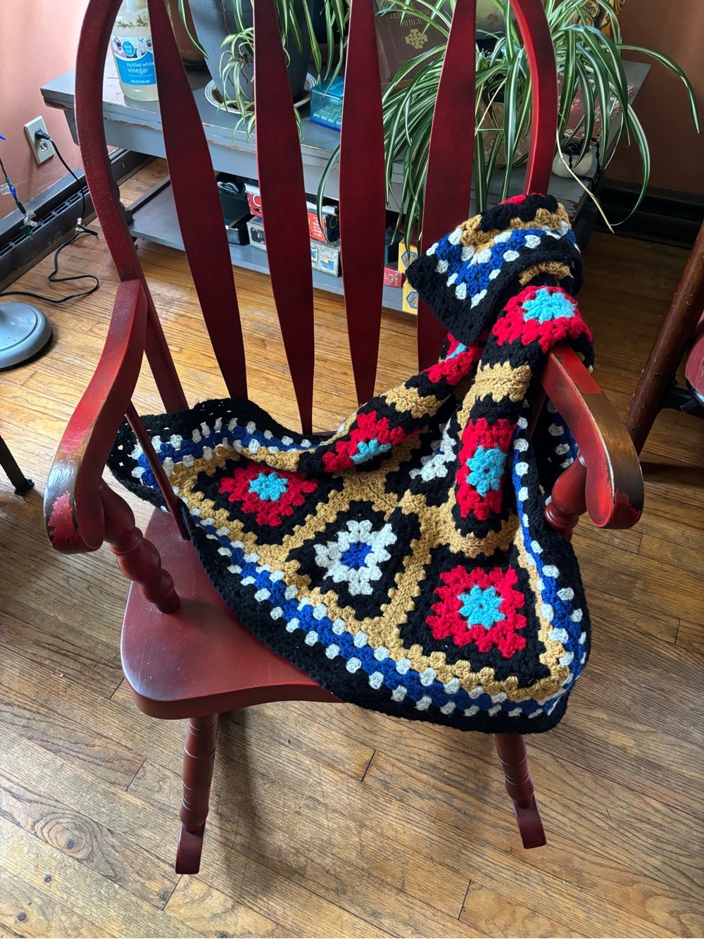 Handmade Crochet Granny Square Throw - Red, Black, Gold, White, Blue, Teal